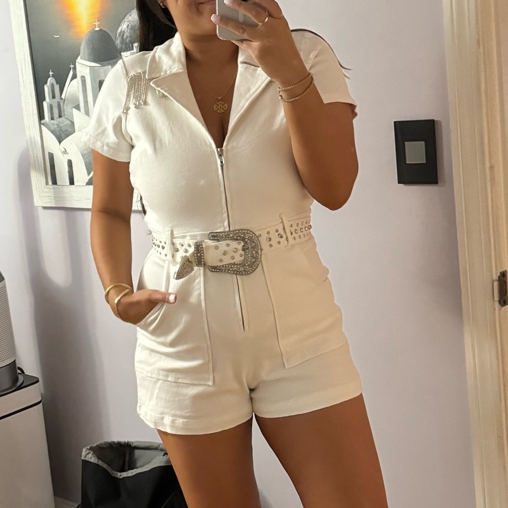 Show Me Your Mumu Outlaw Romper in White Rhinestone XL